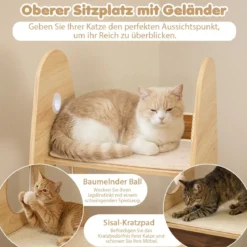 Raketenform Kratzbaum mit 2-stöckigem Katzenhaus & Plattformen & Sisal-Kratzmatte Kletterbaum