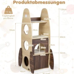 Raketenform Kratzbaum mit 2-stöckigem Katzenhaus & Plattformen & Sisal-Kratzmatte Kletterbaum