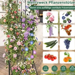 Rankgitter für Kletterpflanzen freistehendes Kletterblumenständer aus Metall mit klappbarem Regal Schwarz
