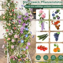 Rankgitter für Kletterpflanzen freistehendes Kletterblumenständer aus Metall mit klappbarem Regal Weiß