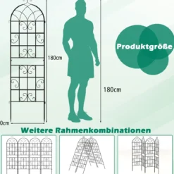 Rankgitter Metall 4er Set dekorativer Gartenzaun freistehende Rankhilfe Spalier Garten zum Stecken Schwarz 180 x 50 cm