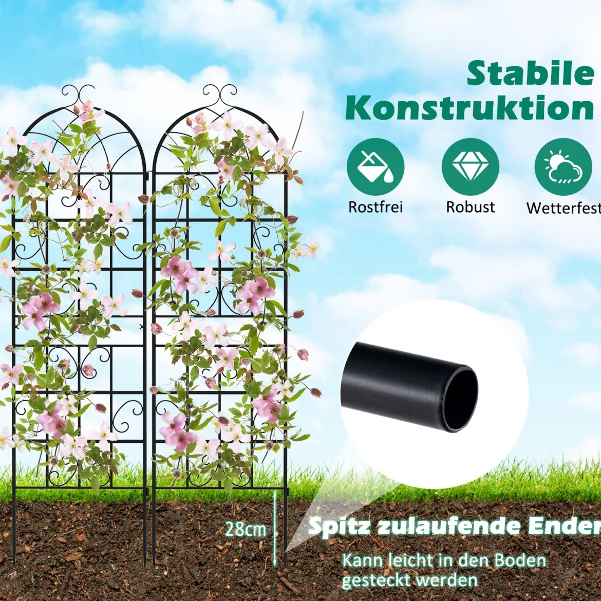 Rankgitter Metall 4er Set dekorativer Gartenzaun freistehende Rankhilfe Spalier Garten zum Stecken Schwarz 180 x 50 cm