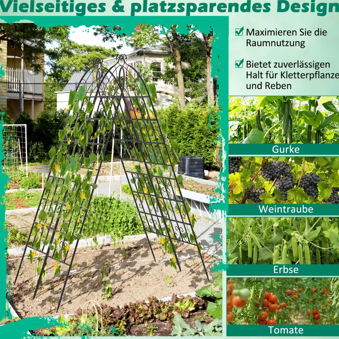 Rankgitter Metall 4er Set dekorativer Gartenzaun freistehende Rankhilfe Spalier Garten zum Stecken Schwarz 180 x 50 cm