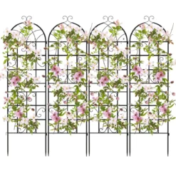 Rankgitter Metall 4er Set dekorativer Gartenzaun freistehende Rankhilfe Spalier Garten zum Stecken Schwarz 180 x 50 cm