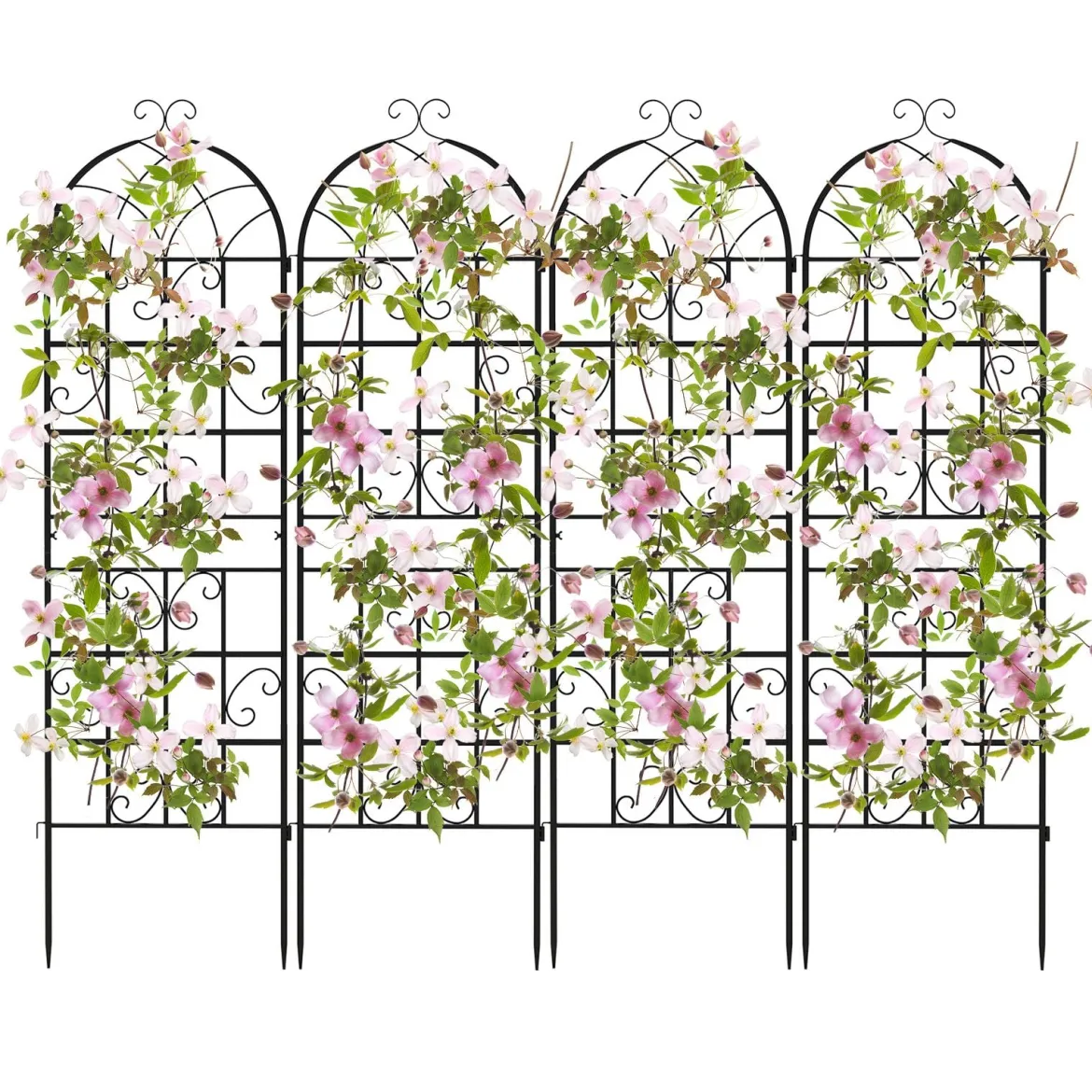 Rankgitter Metall 4er Set dekorativer Gartenzaun freistehende Rankhilfe Spalier Garten zum Stecken Schwarz 180 x 50 cm