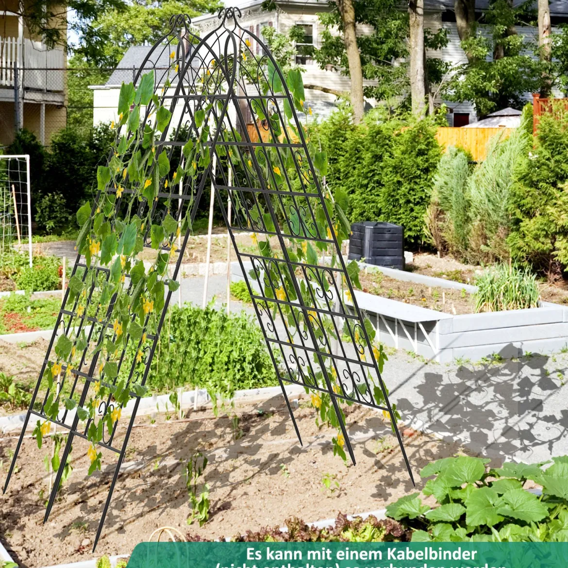 Rankgitter Metall 4er Set dekorativer Gartenzaun freistehende Rankhilfe Spalier Garten zum Stecken Schwarz 180 x 50 cm