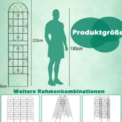Rankgitter Metall 2er Set dekorativer Gartenzaun freistehende Rankhilfe 220 x 50 cm Schwarz
