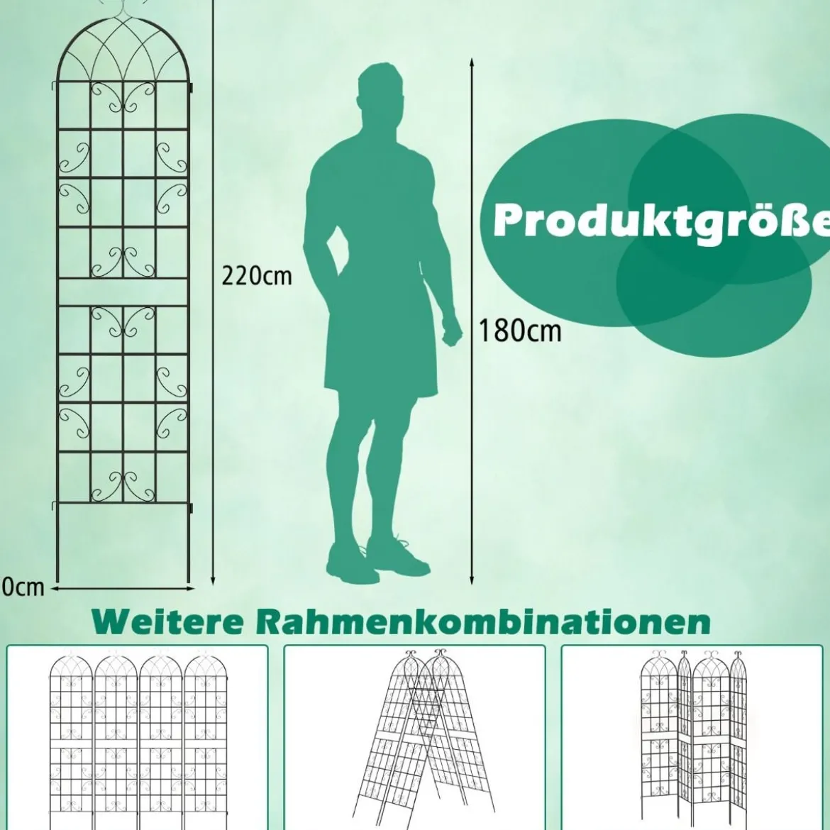 Rankgitter Metall 2er Set dekorativer Gartenzaun freistehende Rankhilfe 220 x 50 cm Schwarz