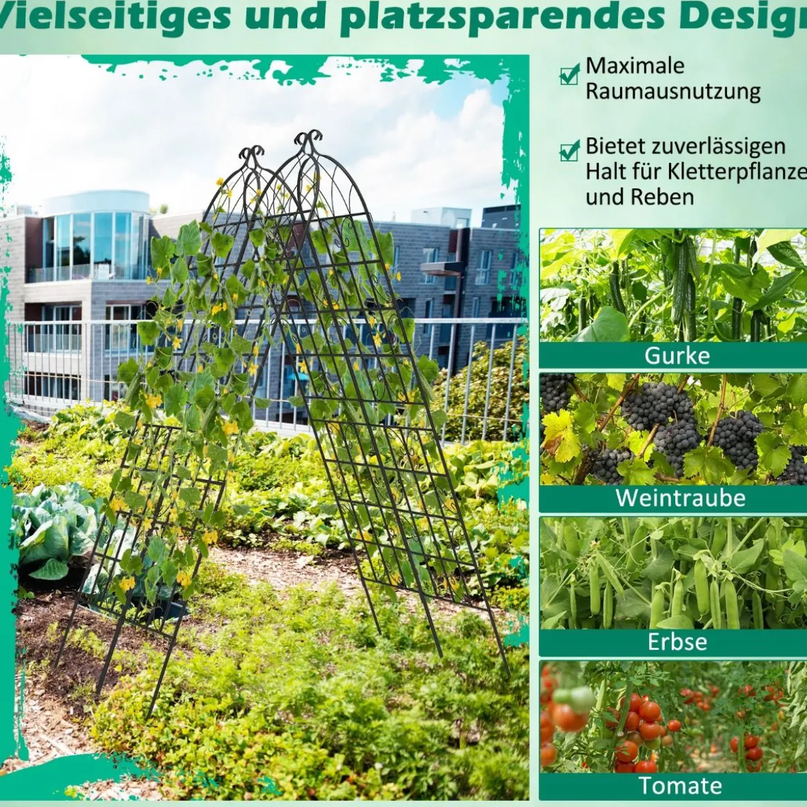 Rankgitter Metall 2er Set dekorativer Gartenzaun freistehende Rankhilfe 220 x 50 cm Schwarz