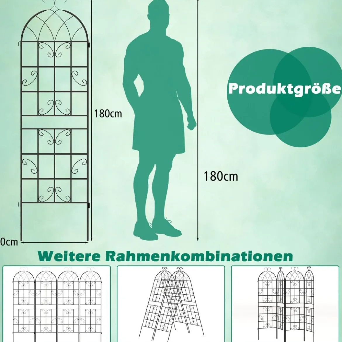 Rankgitter Metall 4er Set dekorativer Gartenzaun freistehende Rankhilfe 180 x 50 cm Schwarz