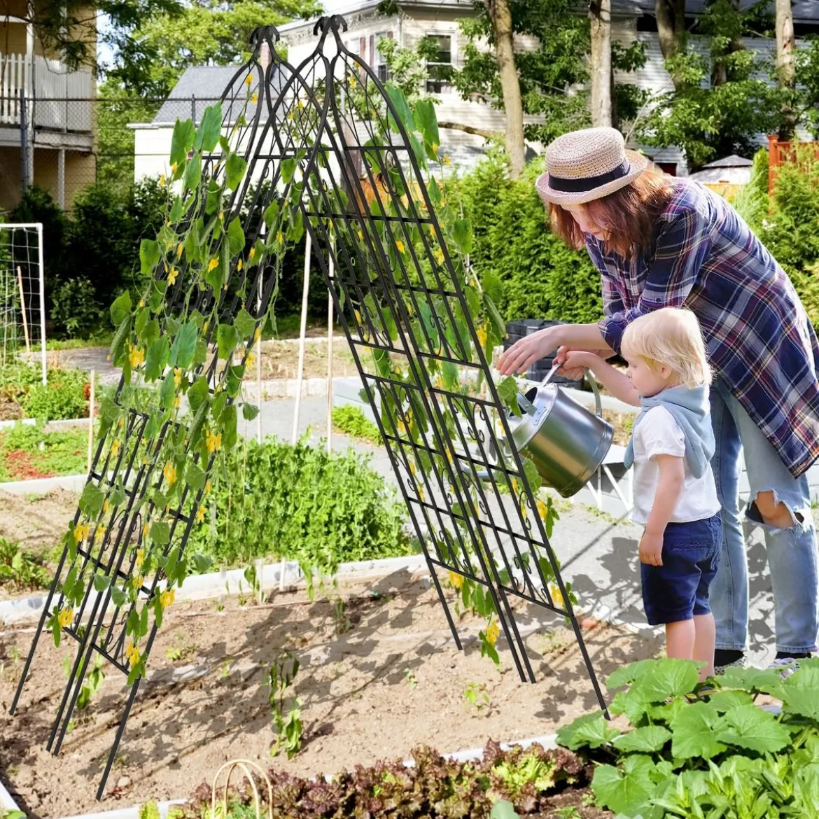 Rankgitter Metall 4er Set dekorativer Gartenzaun freistehende Rankhilfe 180 x 50 cm Schwarz