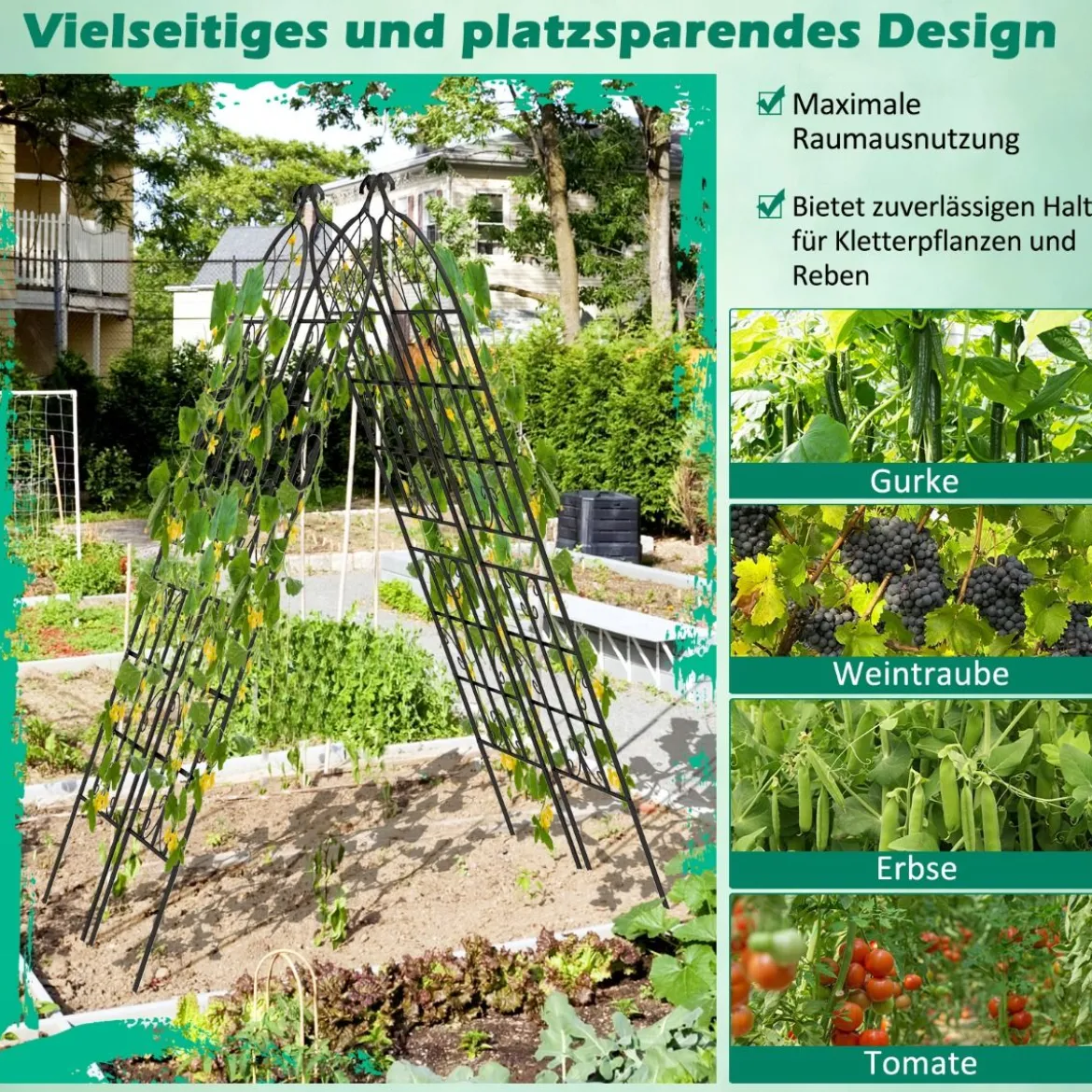 Rankgitter Metall 4er Set dekorativer Gartenzaun freistehende Rankhilfe 180 x 50 cm Schwarz