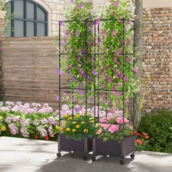 Rankhilfe mit Blumenkasten auf Rollen Höhenverstellbarer Garten Obelisk 40 x 40 x 170 cm
