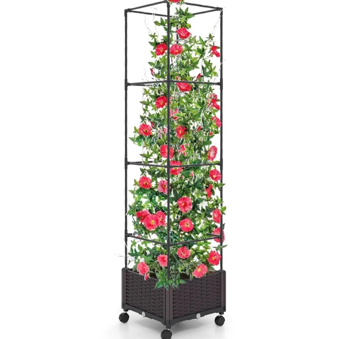 Rankhilfe mit Blumenkasten auf Rollen Höhenverstellbarer Garten Obelisk 40 x 40 x 170 cm