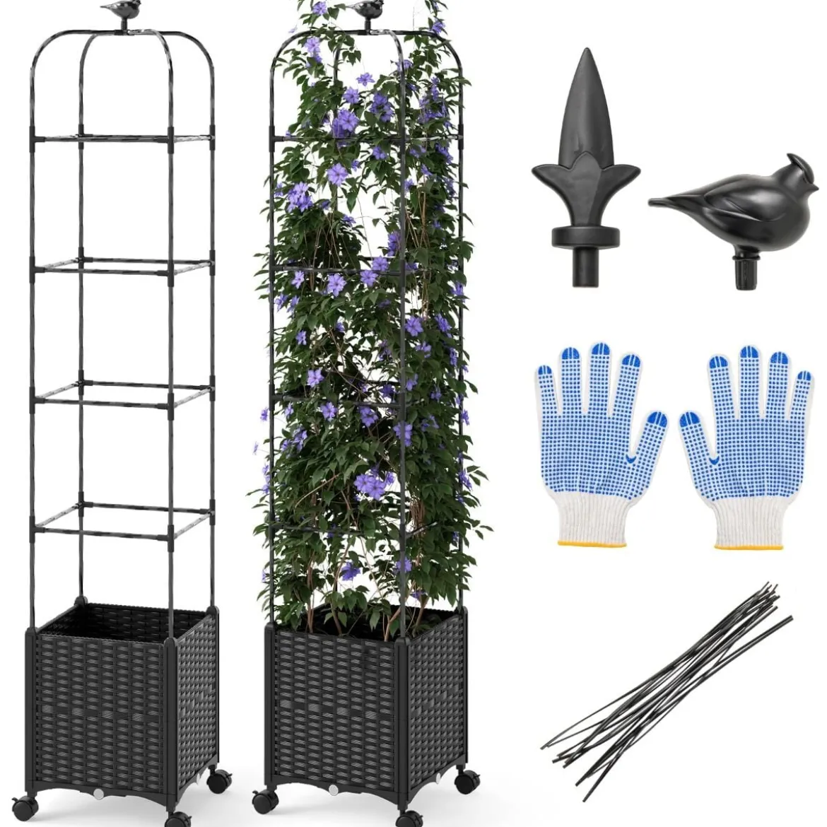 Rankhilfe mit Blumenkasten auf Rollen Garten Obelisk Höhenverstellbarer Rankgitter