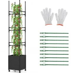 Rankhilfe mit Blumenkasten auf Rollen beschichtetes Metall & PP höhenverstellbar 42 x 42 x 219 cm Schwarz