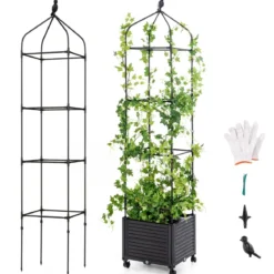 Rankhilfe mit Blumenkasten & Selbstbewässerung auf Rollen Garten Obelisk Tomatenturm