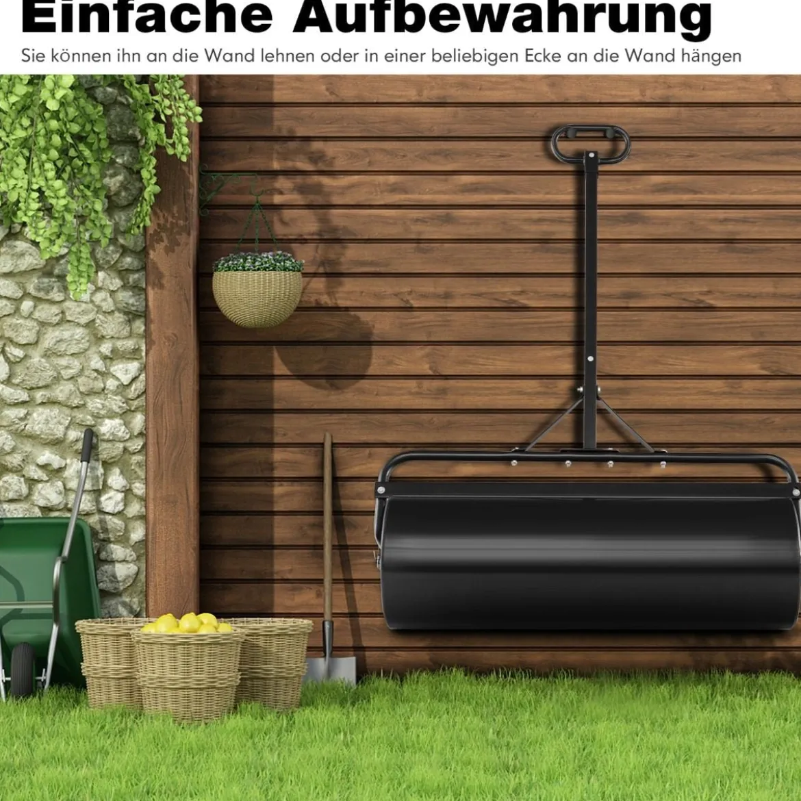 Rasenwalze aus Metall Gartenwalze zur Befestigung Graswalze 99 x 30 x 137 cm Schwarz