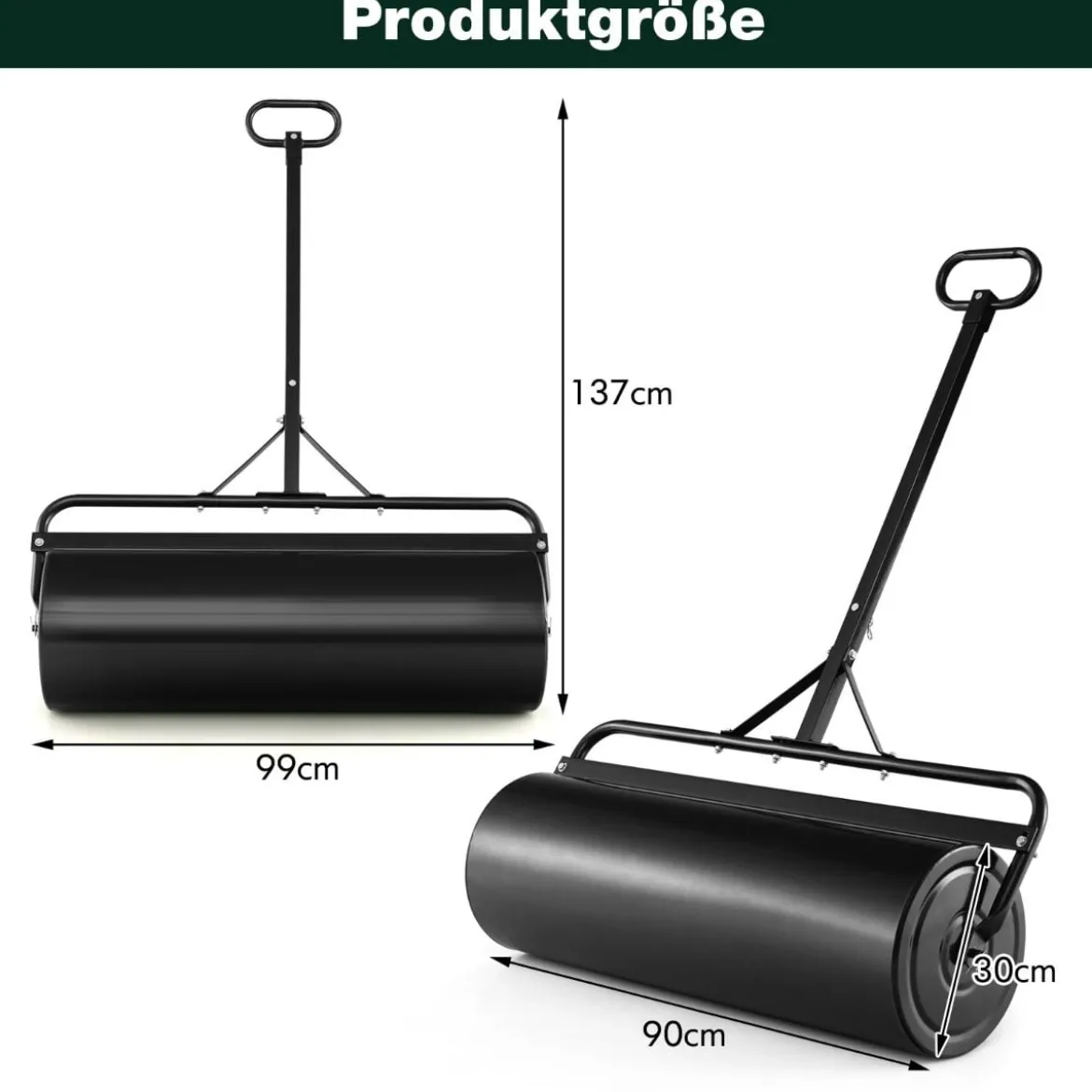 Rasenwalze aus Metall Gartenwalze zur Befestigung Graswalze 99 x 30 x 137 cm Schwarz