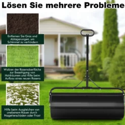 Rasenwalze aus Metall Gartenwalze zur Befestigung Graswalze 99 x 30 x 137 cm Schwarz
