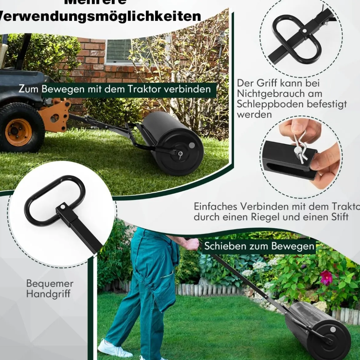 Rasenwalze aus Metall Gartenwalze zur Befestigung Graswalze 99 x 30 x 137 cm Schwarz