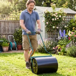 Rasenwalze aus Metall mit 60 L Füllvolumen & 50 cm Rollbreite Gartenwalze mit U-Griff 50 x 40 x 112 cm