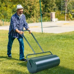 Rasenwalze 90cm Handwalze 63L Gartenwalze mit Schwerlasttrommel Rasenroller Grün