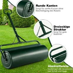 Rasenwalze Metall 113 L Handwalze mit Griff Gartenwalze Ø 40CM befüllbar mit Wasser/Sand Schwarz/Grün