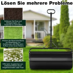 Rasenwalze Metall 113 L Handwalze mit Griff Gartenwalze Ø 40CM befüllbar mit Wasser/Sand Schwarz/Grün