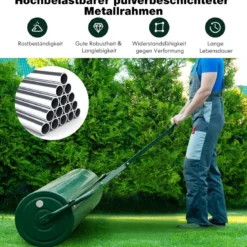 Rasenwalze Metall 113 L Handwalze mit Griff Gartenwalze Ø 40CM befüllbar mit Wasser/Sand Schwarz/Grün