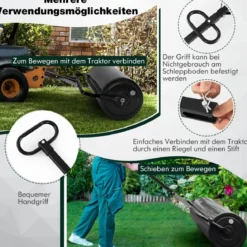 Rasenwalze Metall 113 L Handwalze mit Griff Gartenwalze Ø 40CM befüllbar mit Wasser/Sand Schwarz/Grün