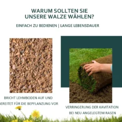 Rasenwalze Stahl-Rasenwalze mit Schwerlasttrommel 114 x 90 x30 cm Schwarz