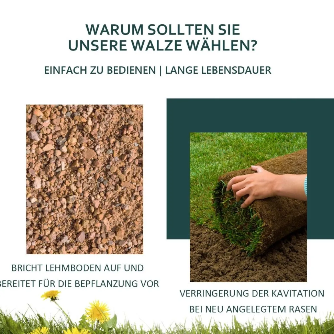 Rasenwalze Stahl-Rasenwalze mit Schwerlasttrommel 114 x 90 x30 cm Schwarz