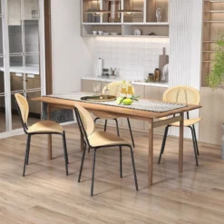 Rattan Esszimmerstuhl-Set 2er Set Boho Armlose Esszimmerstühle mit Metallbeinen atmungsaktiver Flechtcane-Rückenlehne