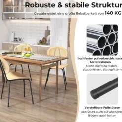 Rattan Esszimmerstuhl-Set 2er Set Boho Armlose Esszimmerstühle mit Metallbeinen atmungsaktiver Flechtcane-Rückenlehne