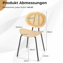 Rattan Esszimmerstuhl-Set 2er Set Boho Armlose Esszimmerstühle mit Metallbeinen atmungsaktiver Flechtcane-Rückenlehne