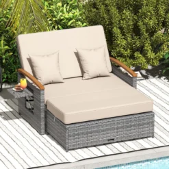Rattan Gartenbank für Außenbereich 2-Sitzer Balkonmöbel und Ottomane mit Stauraum