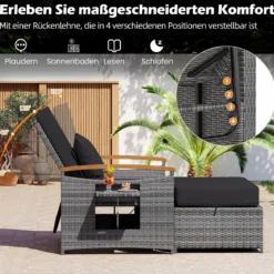 Rattan Gartenbank für Außenbereich 2-Sitzer Balkonmöbel und Ottomane mit Stauraum