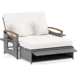Rattan Gartenbank für Außenbereich 2-Sitzer Balkonmöbel und Ottomane mit Stauraum