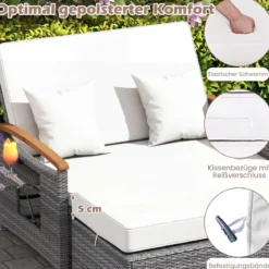 Rattan Gartenbank für Außenbereich 2-Sitzer Balkonmöbel und Ottomane mit Stauraum