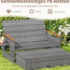 Rattan Gartenbank für Außenbereich 2-Sitzer Balkonmöbel und Ottomane mit Stauraum