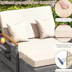 Rattan Gartenbank für Außenbereich 2-Sitzer Balkonmöbel und Ottomane mit Stauraum