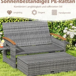Rattan Gartenbank für Außenbereich 2-Sitzer Balkonmöbel und Ottomane mit Stauraum