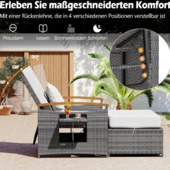 Rattan Gartenbank für Außenbereich 2-Sitzer Balkonmöbel und Ottomane mit Stauraum