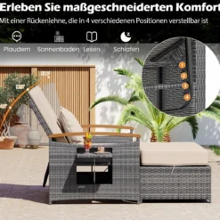 Rattan Gartenbank für Außenbereich 2-Sitzer Balkonmöbel und Ottomane mit Stauraum