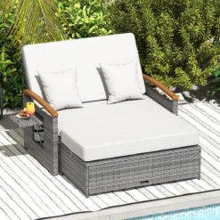 Rattan Gartenbank für Außenbereich 2-Sitzer Balkonmöbel und Ottomane mit Stauraum