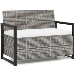 Rattan Gartenbank mit Stauraum Wetterfeste Balkontank mit Sitzkissen bis 360 kg Belastbar