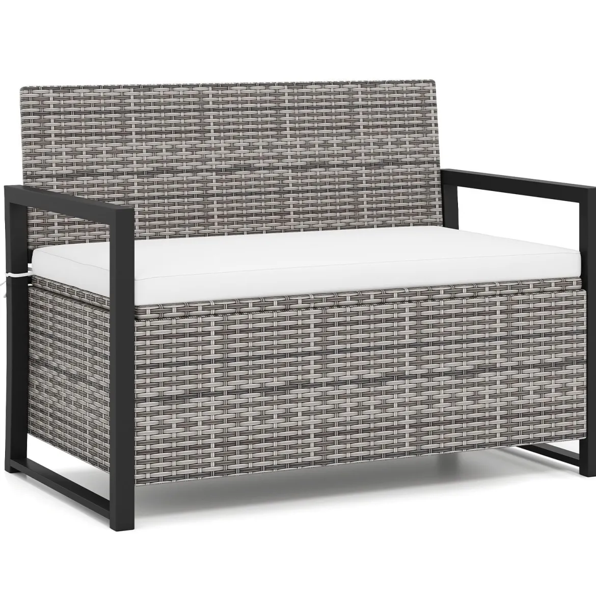 Rattan Gartenbank mit Stauraum Wetterfeste Balkontank mit Sitzkissen bis 360 kg Belastbar