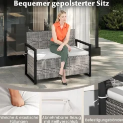 Rattan Gartenbank mit Stauraum Wetterfeste Balkontank mit Sitzkissen bis 360 kg Belastbar