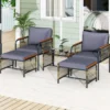 Rattan Gartenmöbel Set inkl. 2 Stühle mit Kissen & Hocker & Tisch Gartengarnitur Sitzgruppe Grau